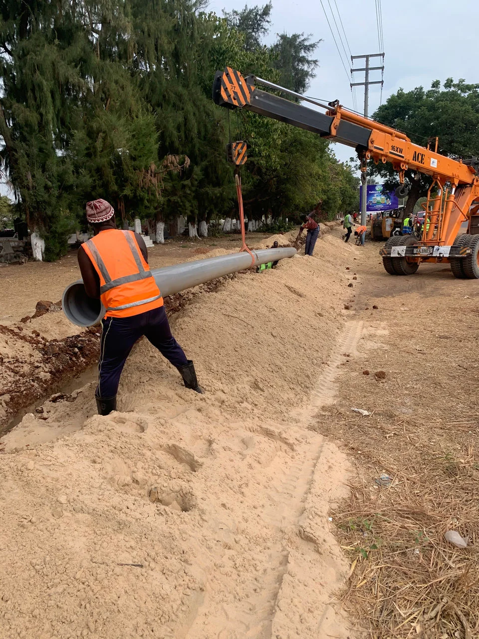 Hydrotech team installing a large-diameter water pipeline in The Gambia